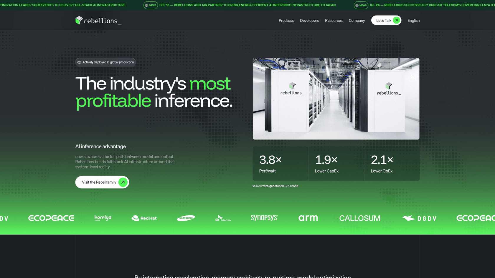 The Rebellions homepage, as taken from rebellions.ai