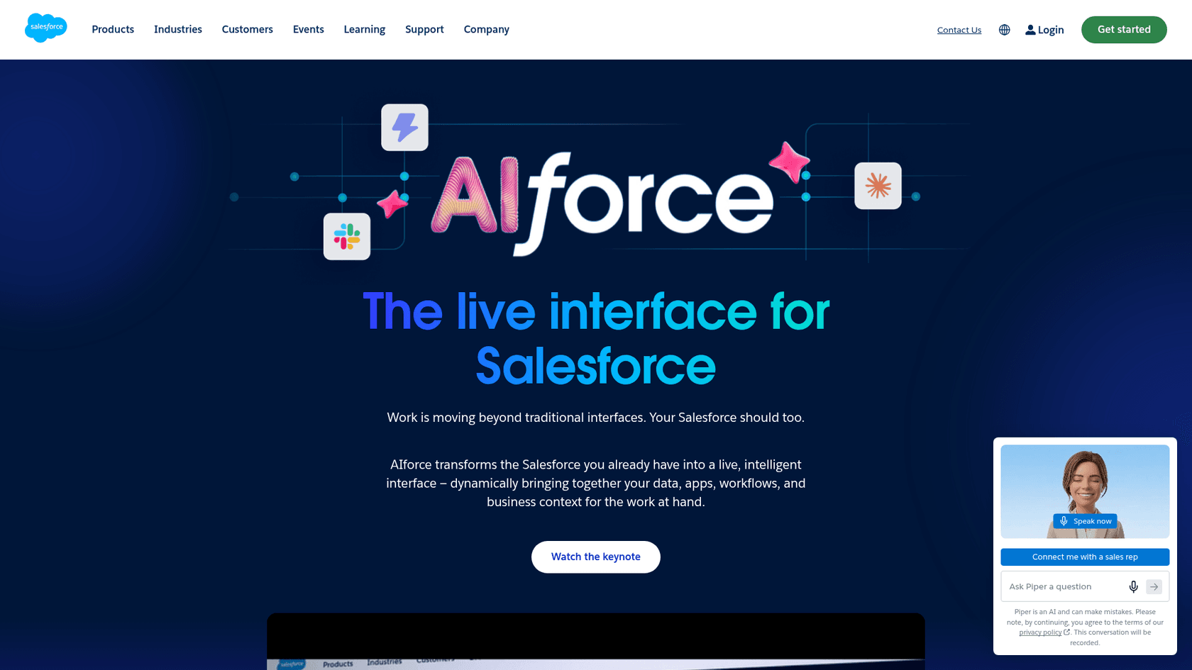 Salesforce's AI page introducing AIforce, as taken from Salesforce.