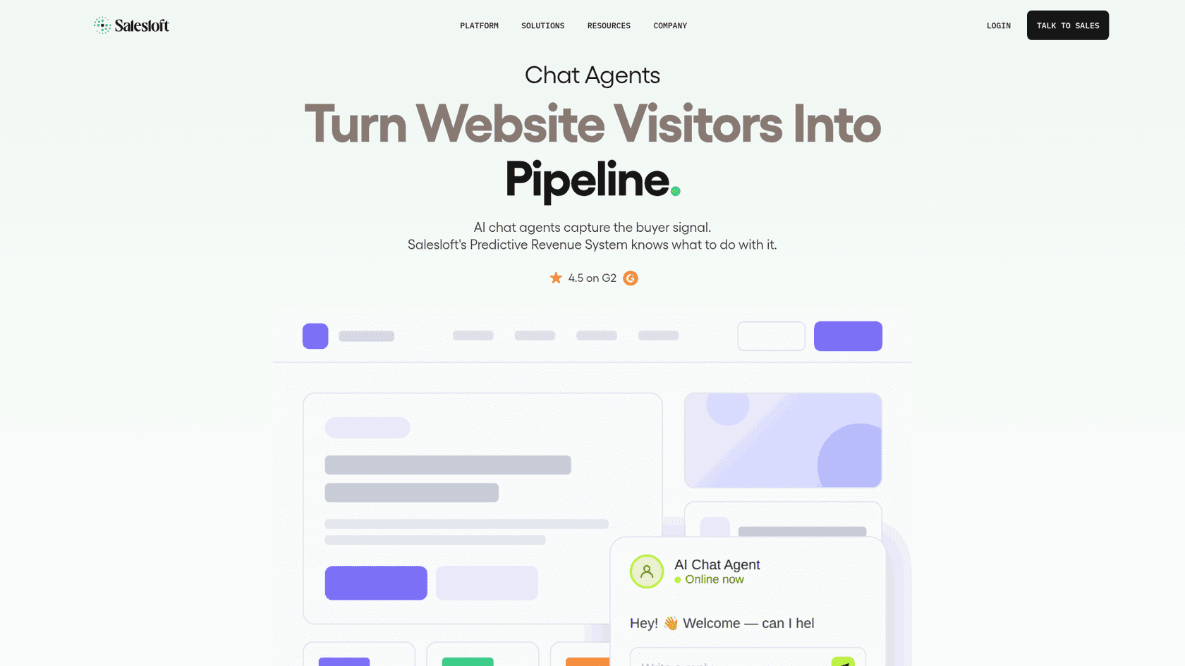 A screenshot of Salesloft's Chat Agents page, which now points Drift customers to 1mind.