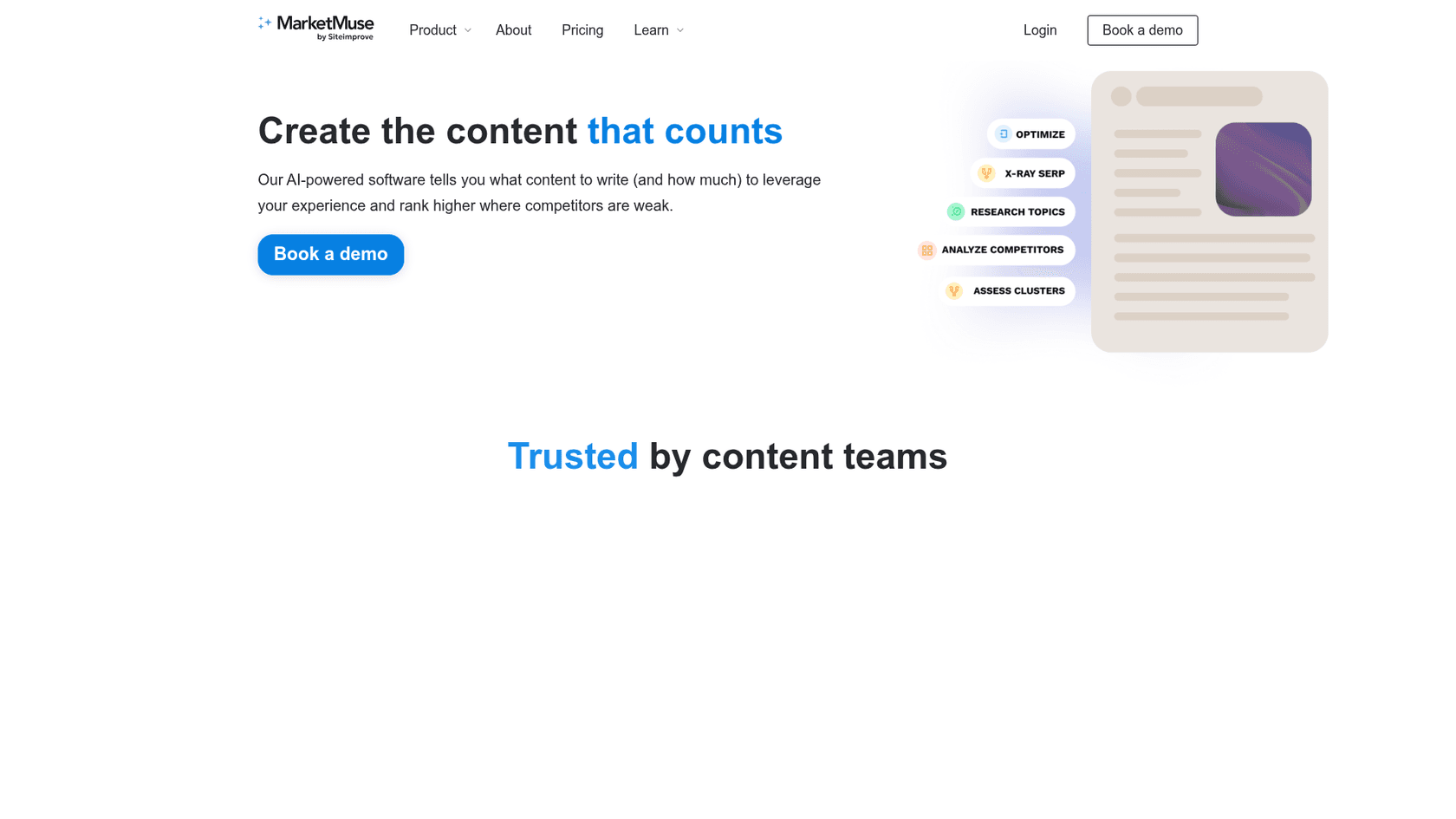MarketMuse content strategy homepage