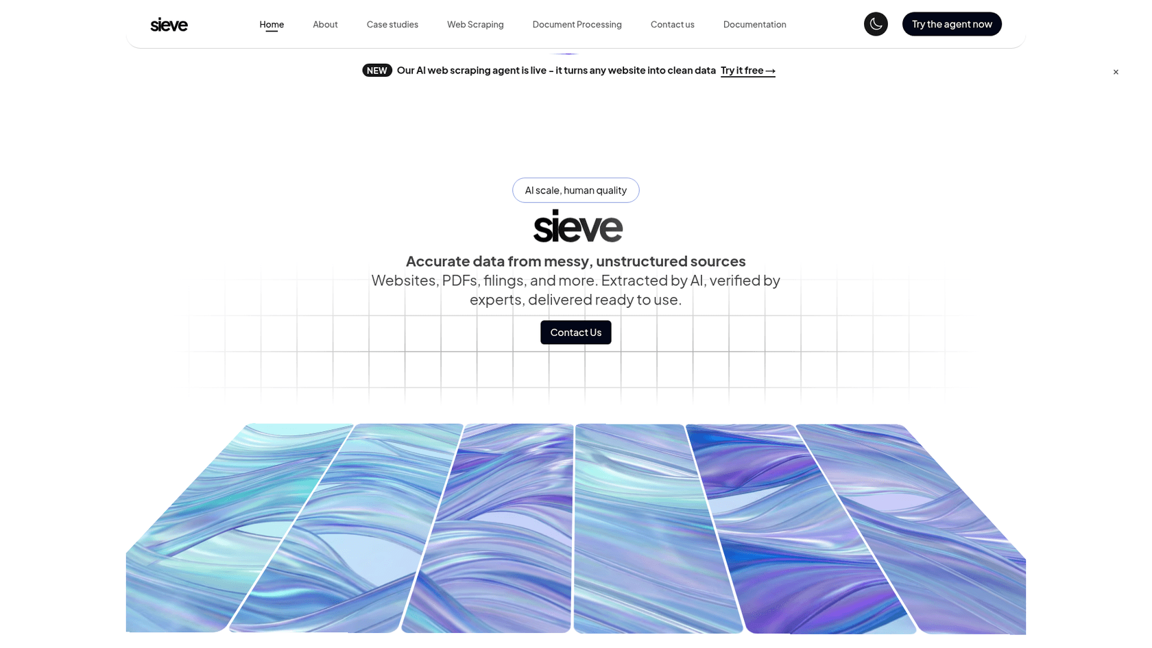 The usesieve.com homepage, which pitches accurate data from messy, unstructured sources, as taken from usesieve.com