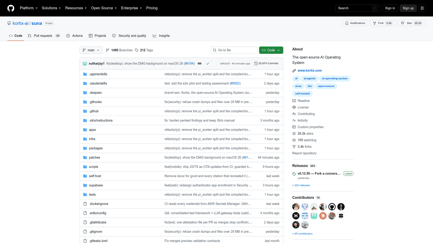 The kortix-ai/suna GitHub repository, as taken from GitHub
