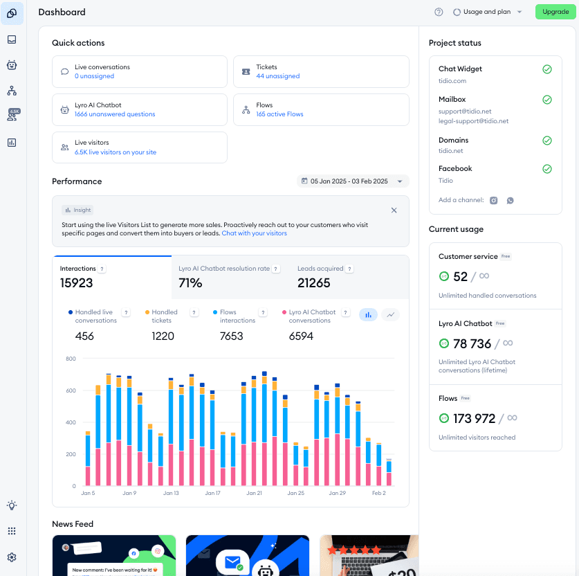 Tidio live chat and AI agent platform for e-commerce support