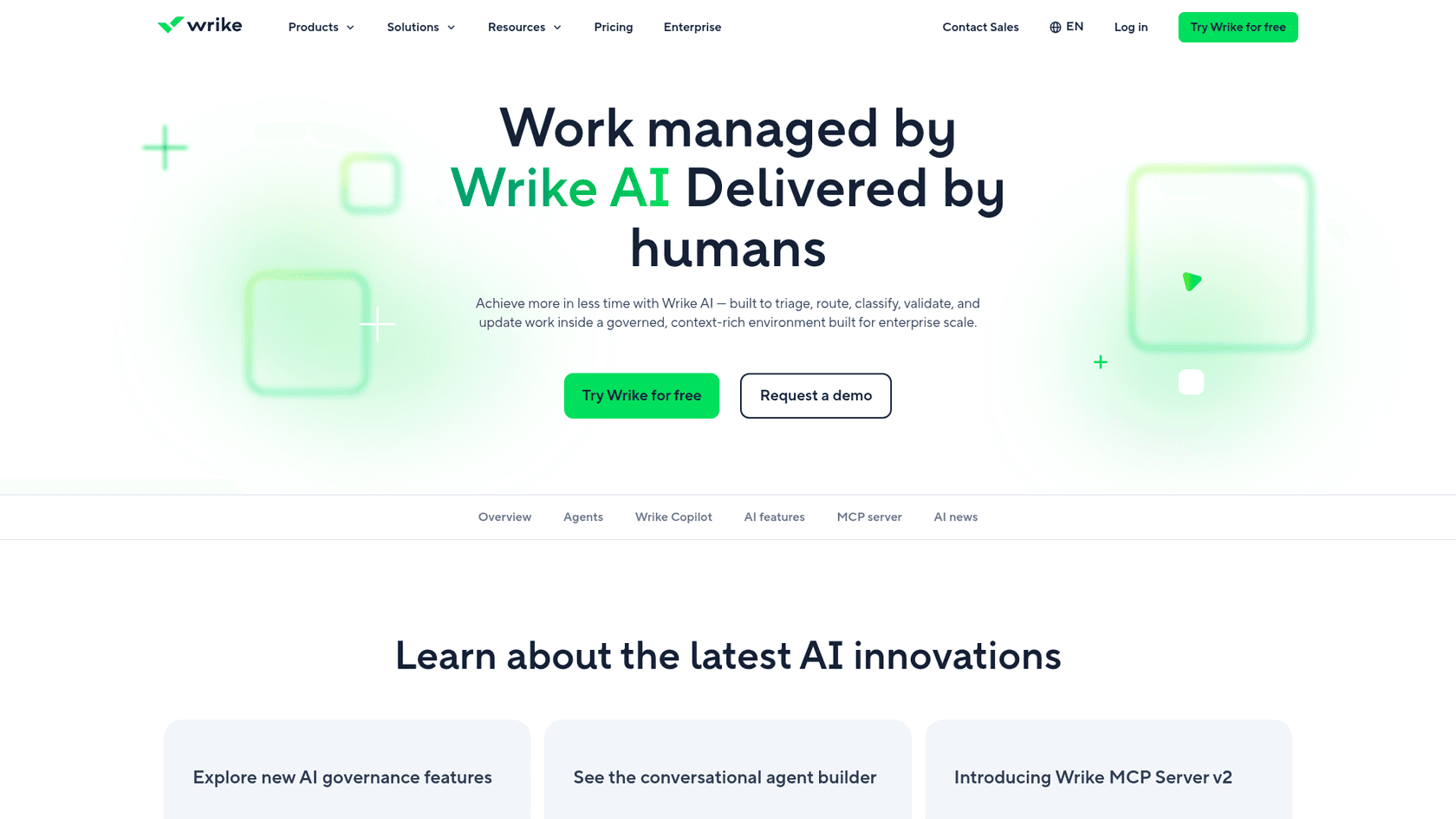 Wrike's AI page headline, as taken from Wrike
