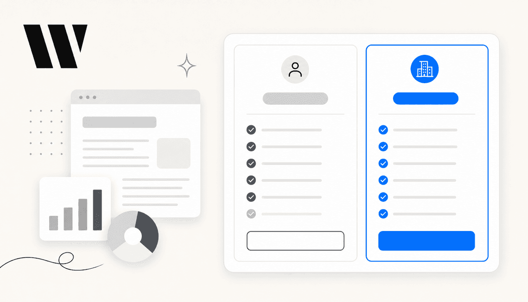 Writer.com pricing plan comparison UI with Starter and Enterprise columns, one highlighted in blue
