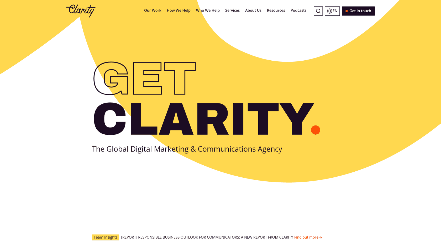 A screenshot of the homepage for Clarity Global, an enterprise-level AI SEO company.