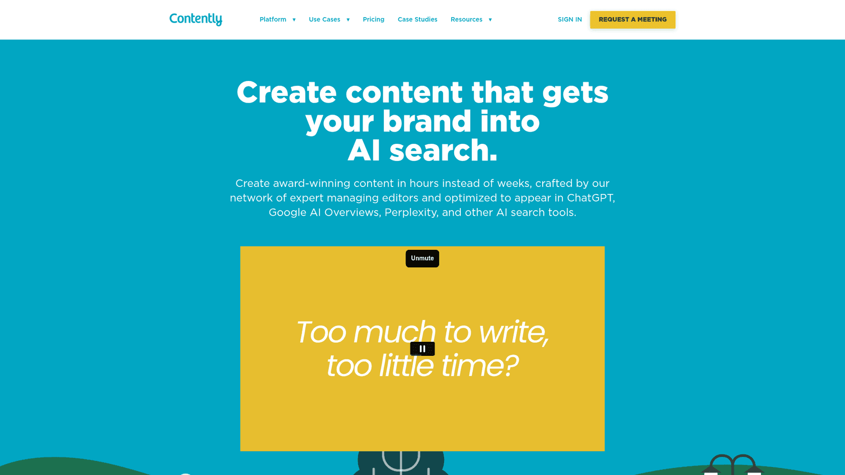 A screenshot of the Contently homepage, a content marketing platform for enterprise teams.