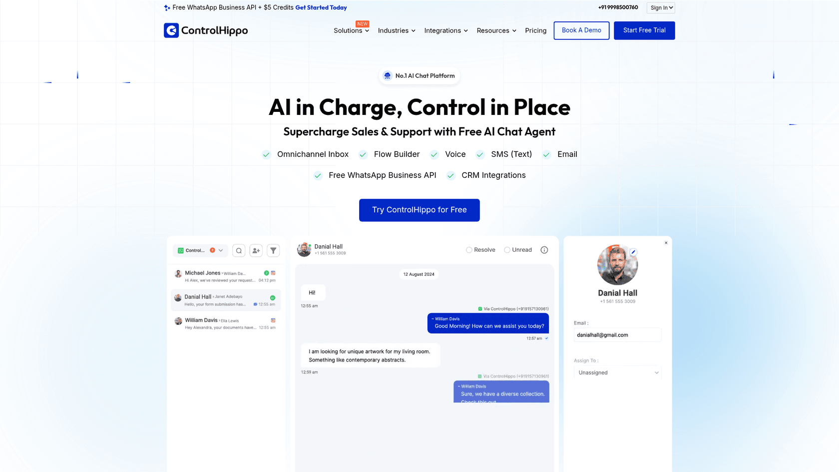 ControlHippo omnichannel conversational AI platform interface