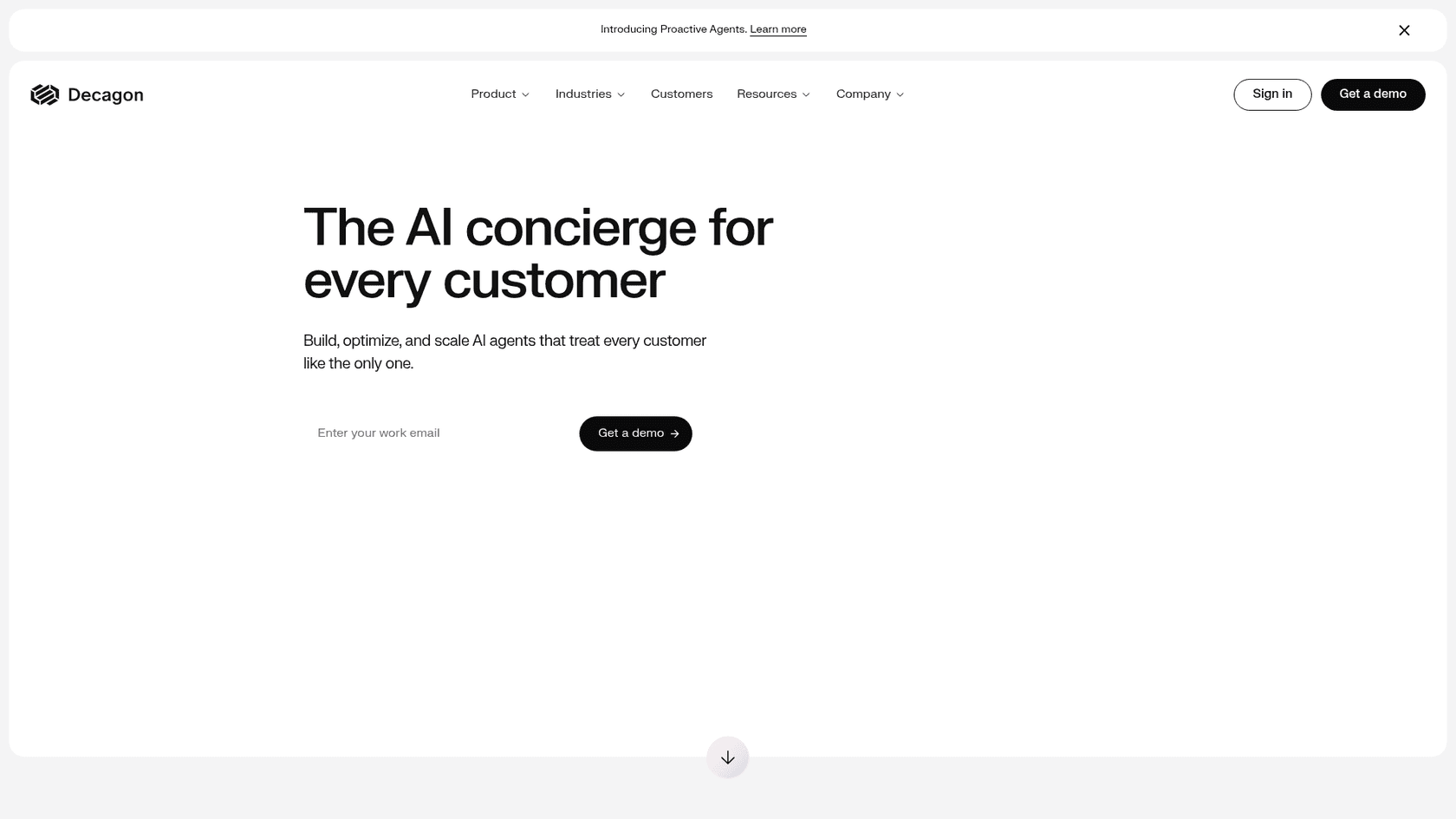 Decagon AI landing page showcasing enterprise customer support automation