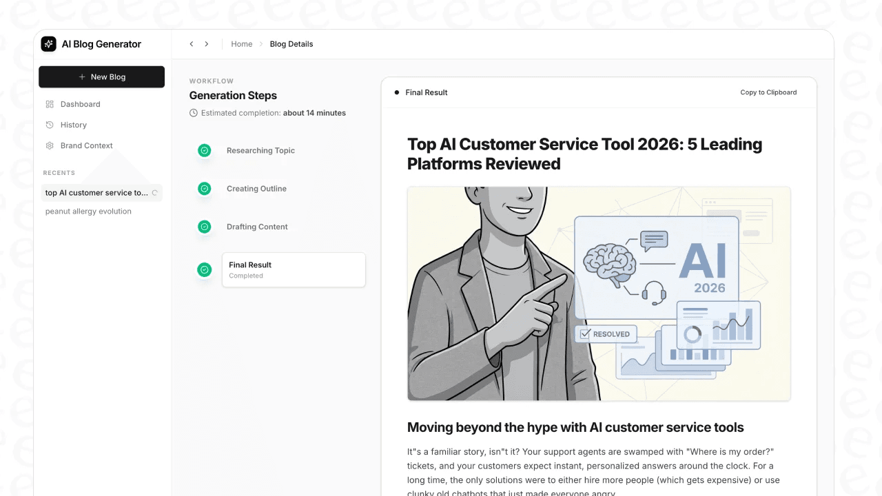 The eesel AI blog writer dashboard, an AI-powered content creation tool.