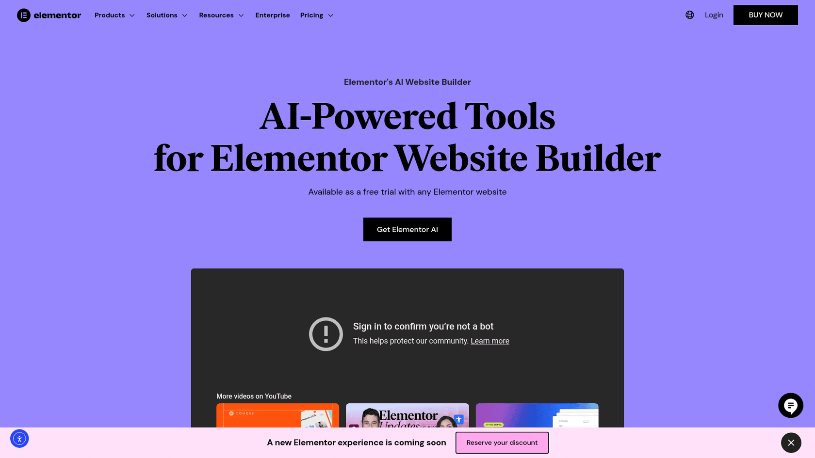 A screenshot of the Elementor AI landing page, an AI WordPress writer integrated into the Elementor page builder.