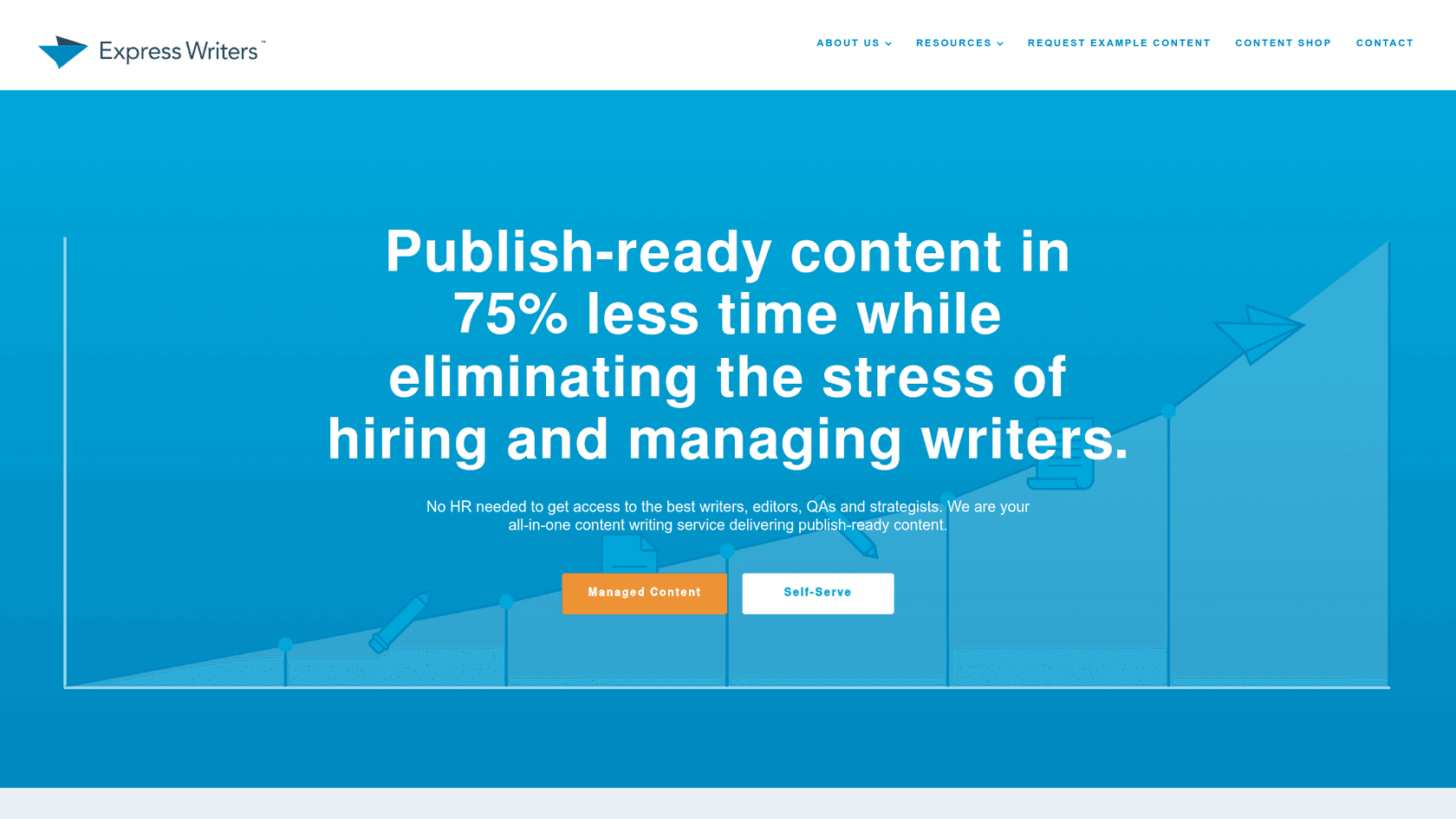 The main landing page for Express Writers, a content agency that provides a blog writer for a small business.