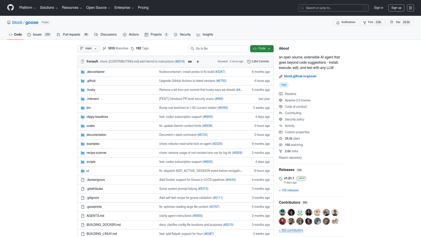 A screenshot of the Goose GitHub repository, an open-source reference implementation for MCP apps.