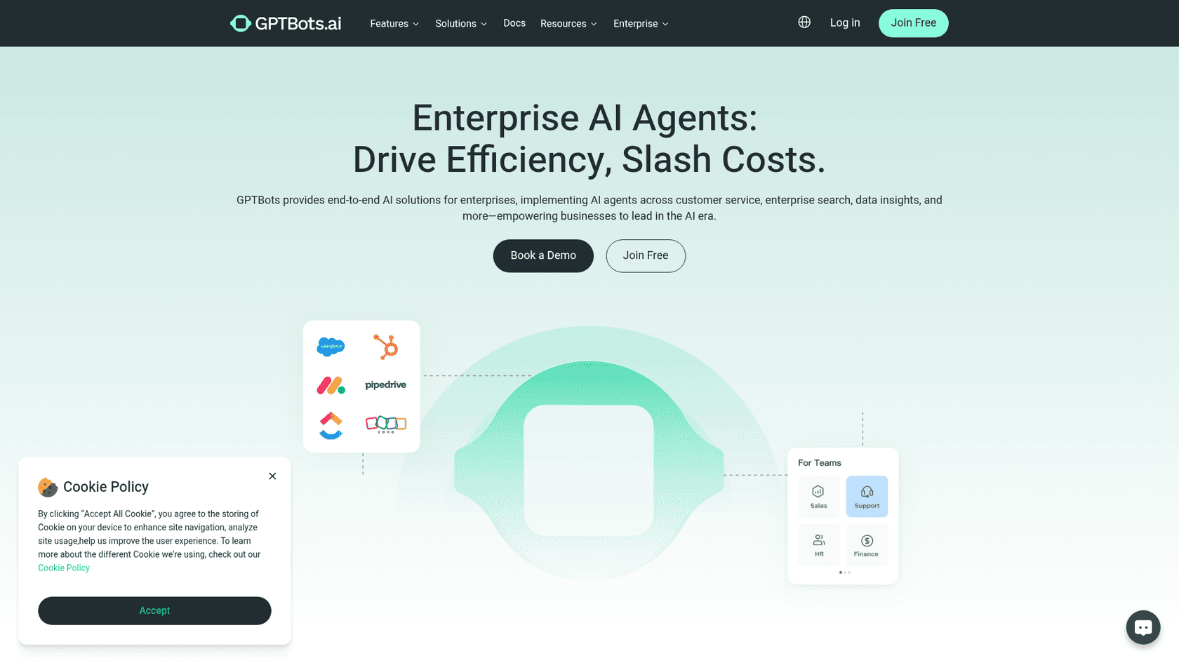 A screenshot of the GPTBot website homepage, which offers curated ChatGPT prompts for business professionals.