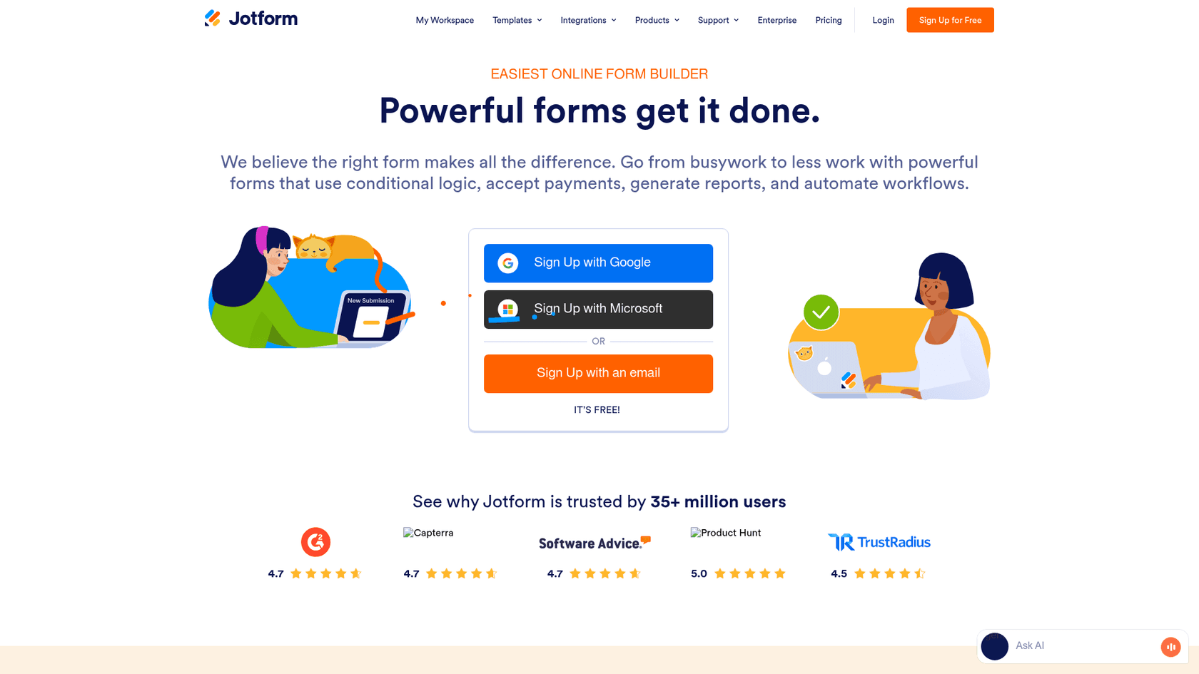 Jotform Salesforce Agent landing page for no-code form automation
