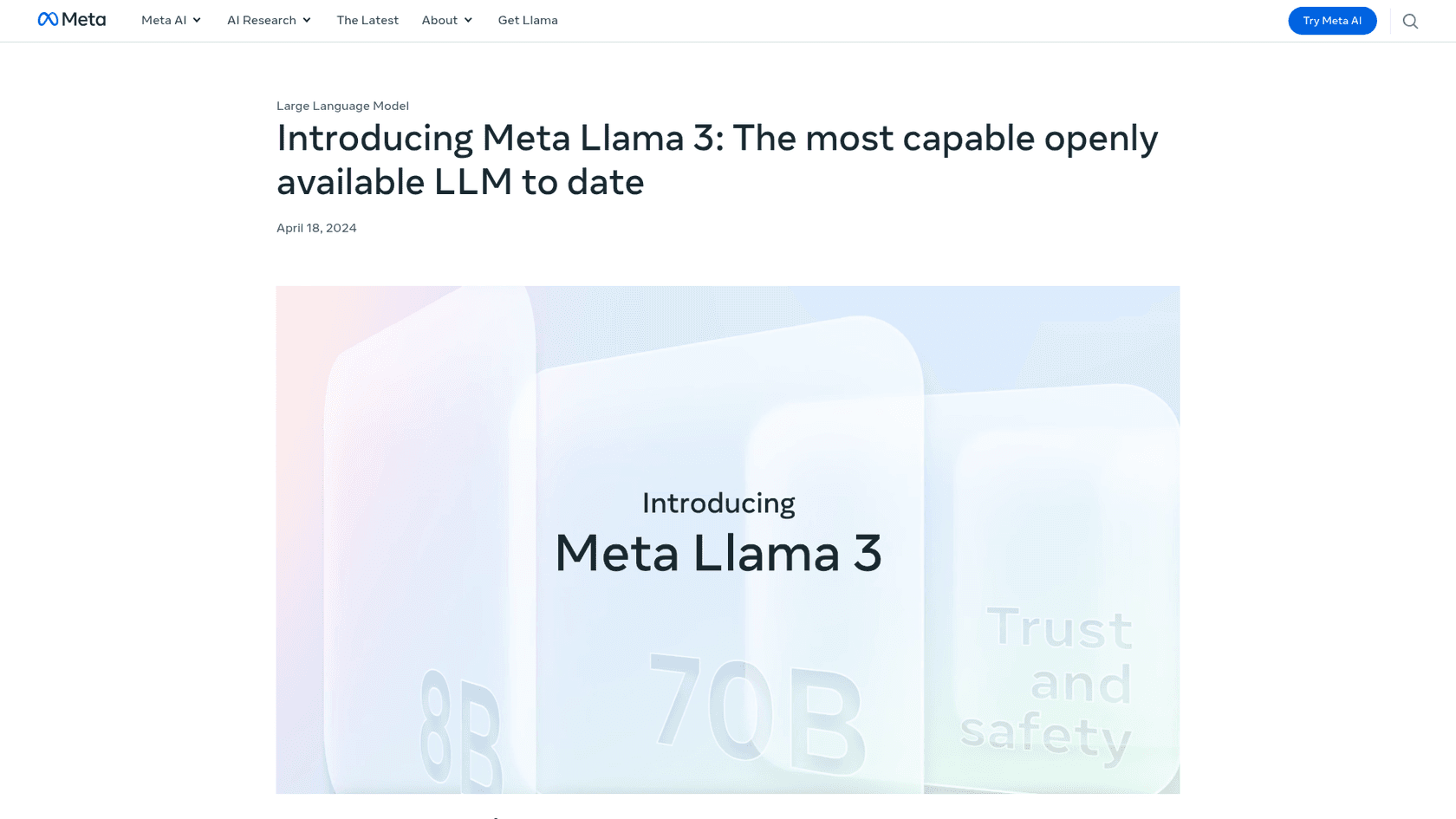 A screenshot of the Meta AI Llama homepage, relevant to the Llama vs ChatGPT for writing debate.