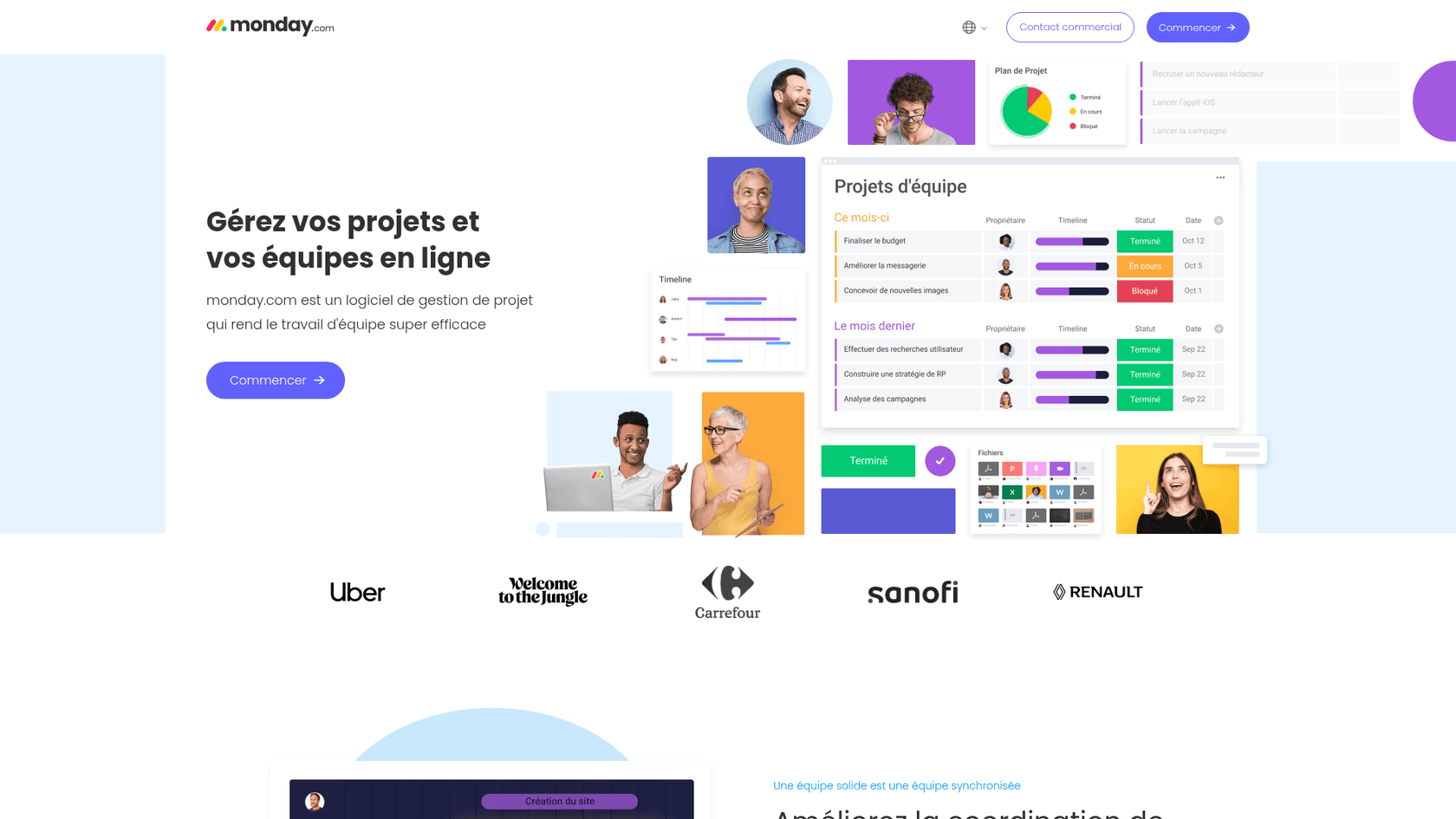 monday.com landing page highlighting the Work OS platform and visual boards