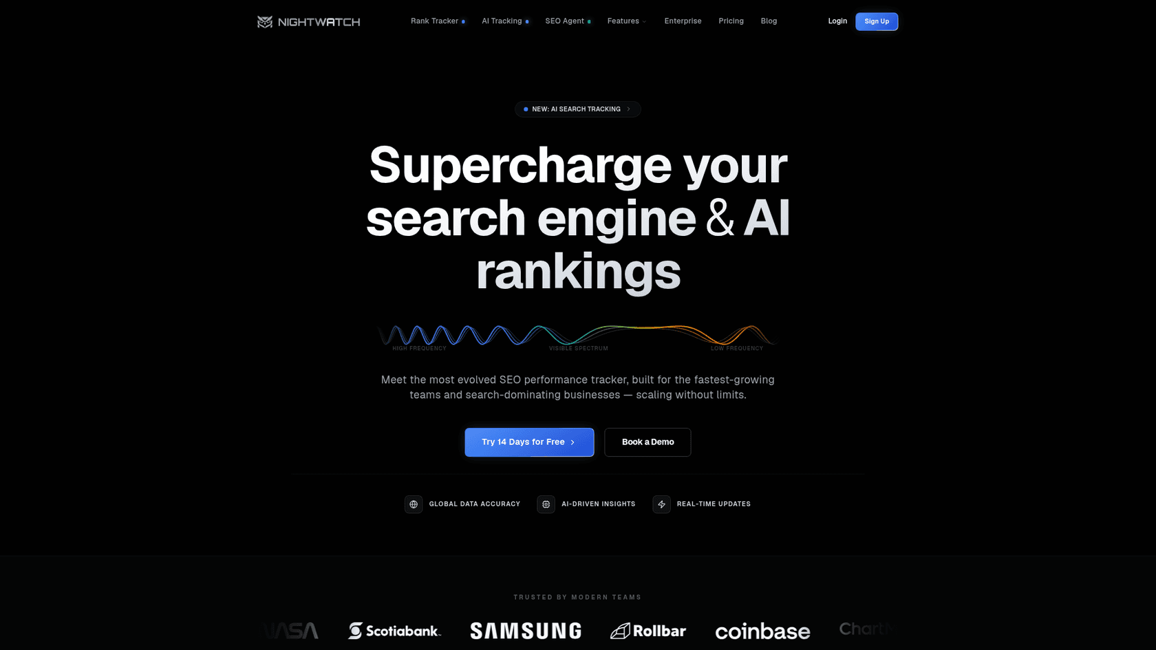 A screenshot of the NightOwl landing page, showcasing its features as one of the leading AI agents for SEO audits.