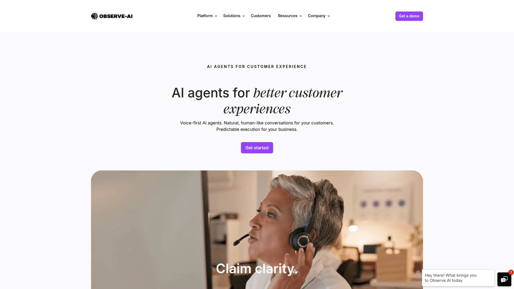 A screenshot of Observe AI's landing page.