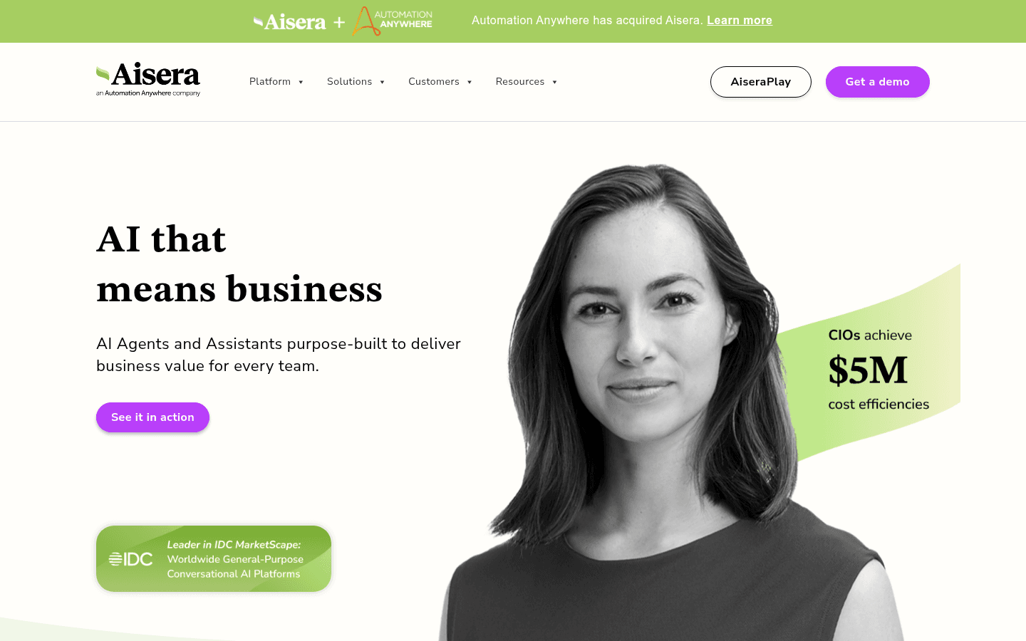 Aisera homepage overview.