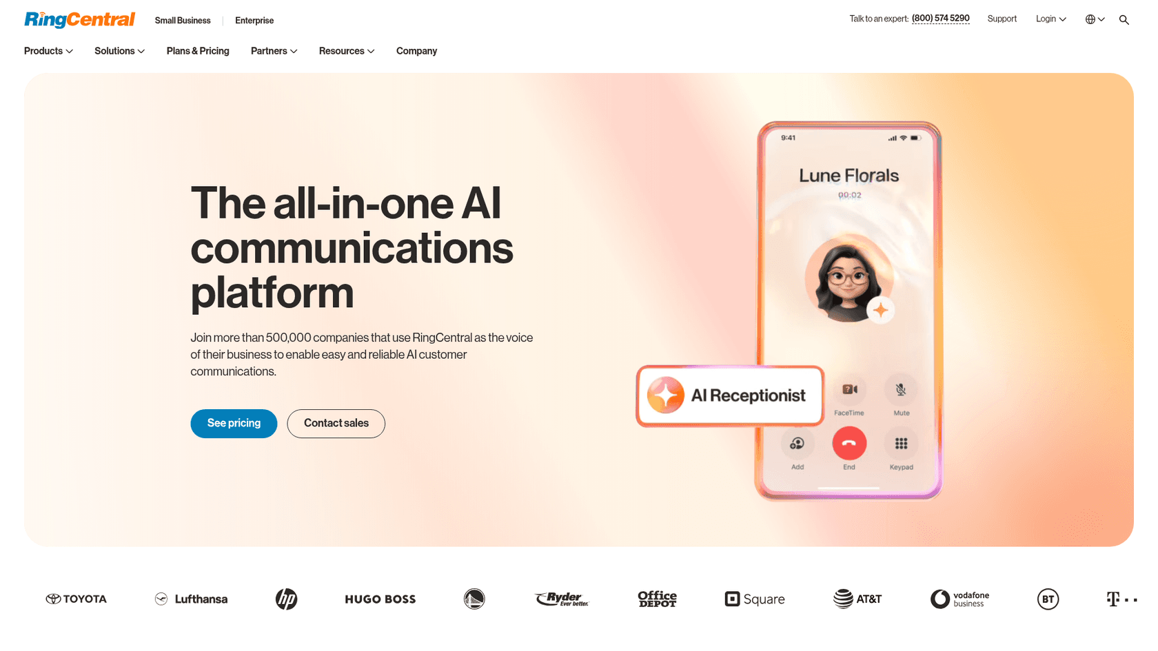 RingCentral AI Receptionist landing page