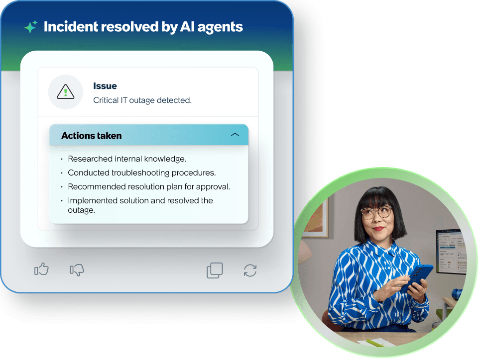 ServiceNow AI platform showing AI agents for IT service management with automated incident routing and resolution capabilities