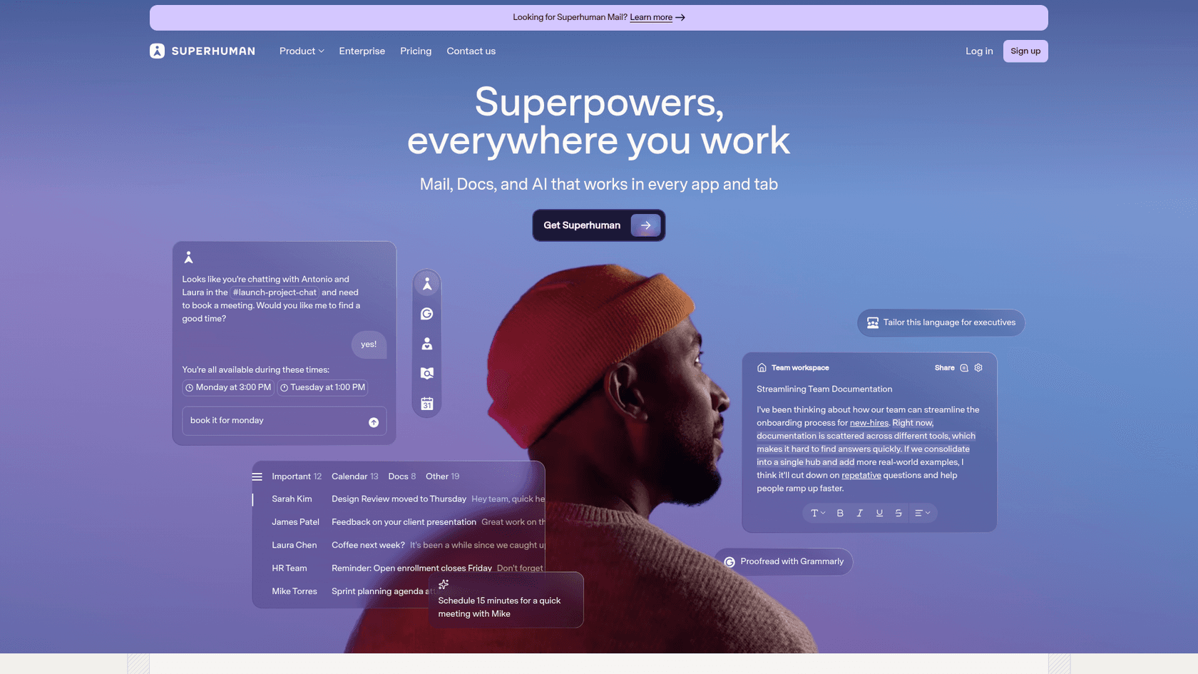 Superhuman speed-focused email client interface