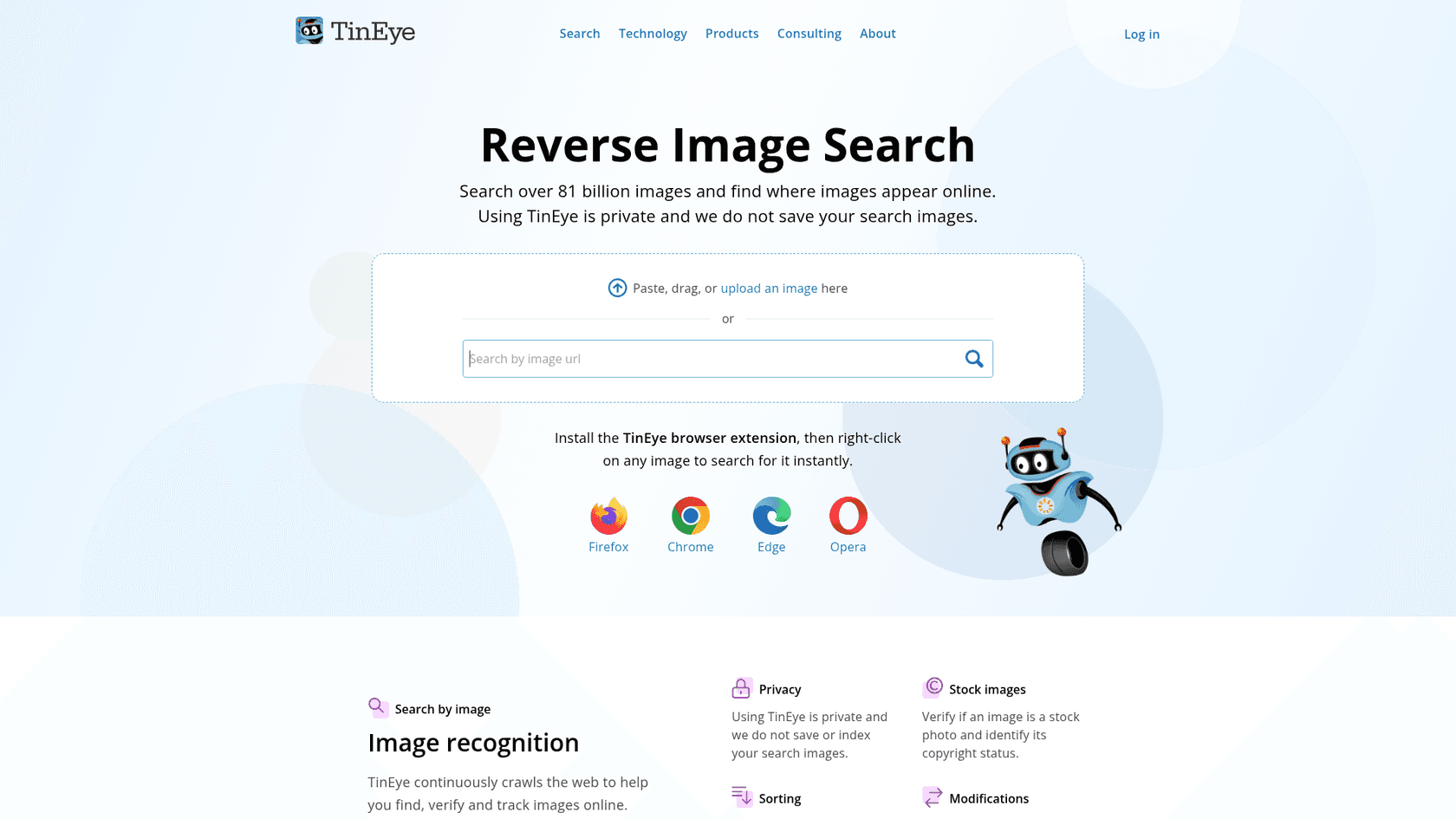 A screenshot of the TinEye reverse image search tool, which helps with how to fact check AI generated content, especially images.