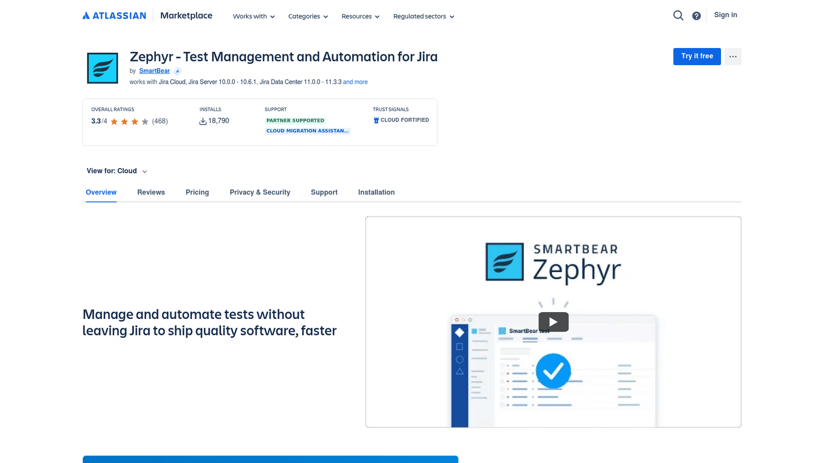 Zephyr Scale marketplace listing with test automation features