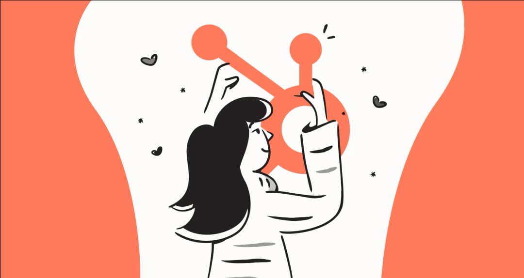 Illustration of a person holding the orange HubSpot logo