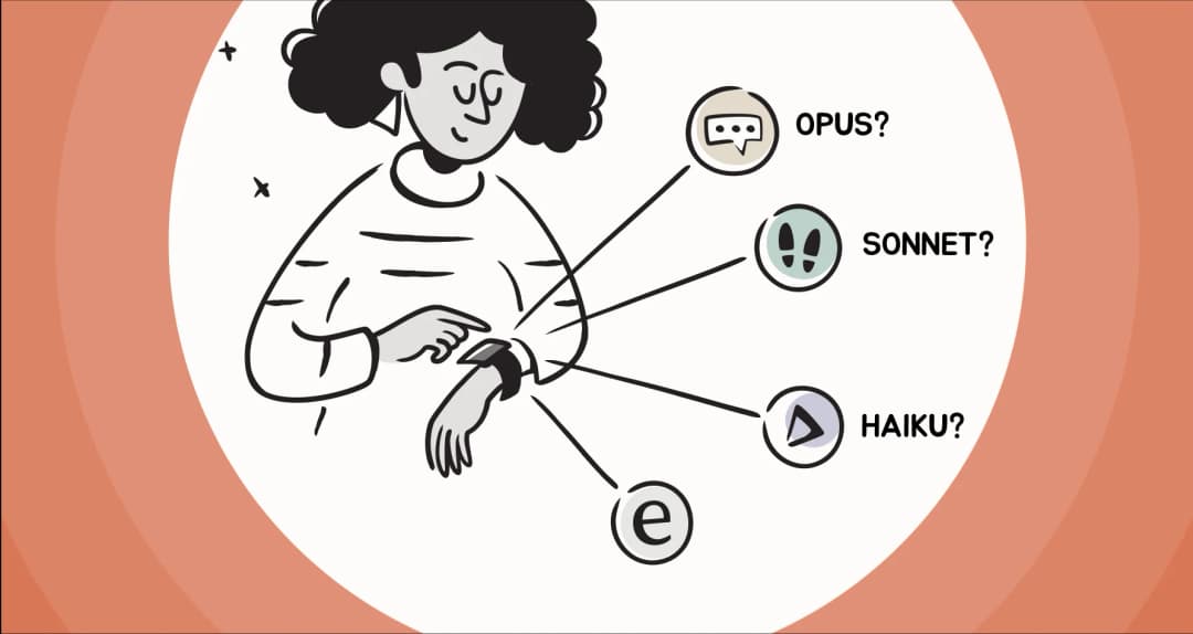 A person tapping a smartwatch connected to Claude models and eesel