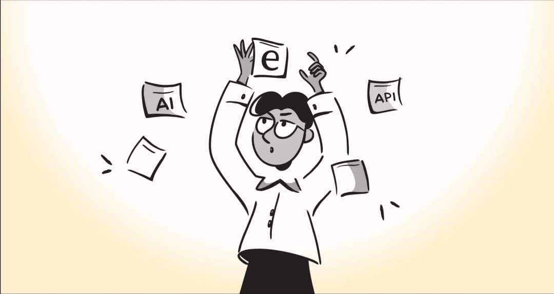 Illustration of a person overwhelmed by AI and API choices
