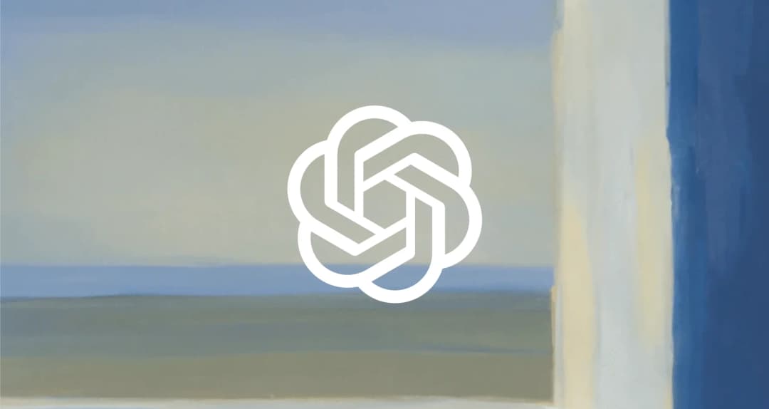 White ChatGPT symbol over a softly colored blue and gray background.