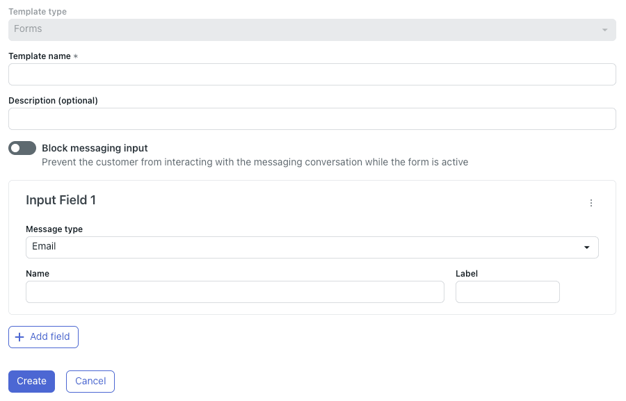 Form template configuration interface for input fields