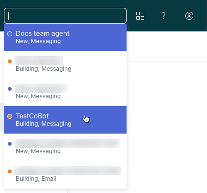 Messaging bot selection dropdown in conversational platform