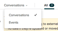 Classic interface Conversations dropdown with Events option