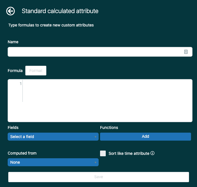 Standard calculated attribute editor with formula input field and options for selecting fields and functions
