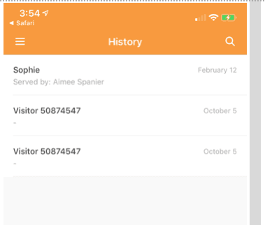 Zendesk Chat mobile app History screen showing chat list with visitor names and dates