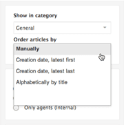 Section settings dropdown for ordering articles in Zendesk Guide