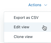 Zendesk view editing interface with the Actions menu and Edit view option